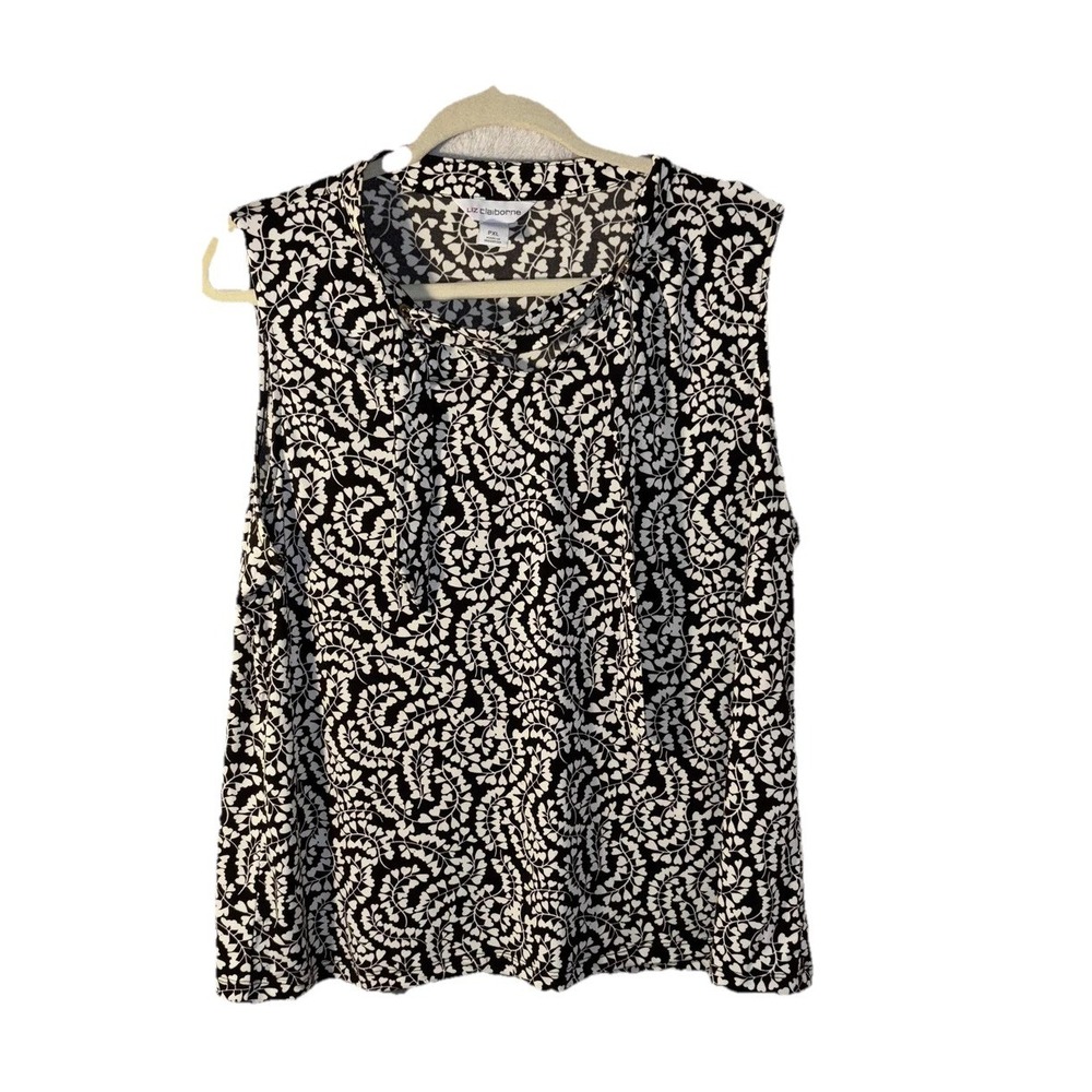 Liz Claiborne Shirt Womens Petite L heart Vine Print Scarf Detail Sleeveless
